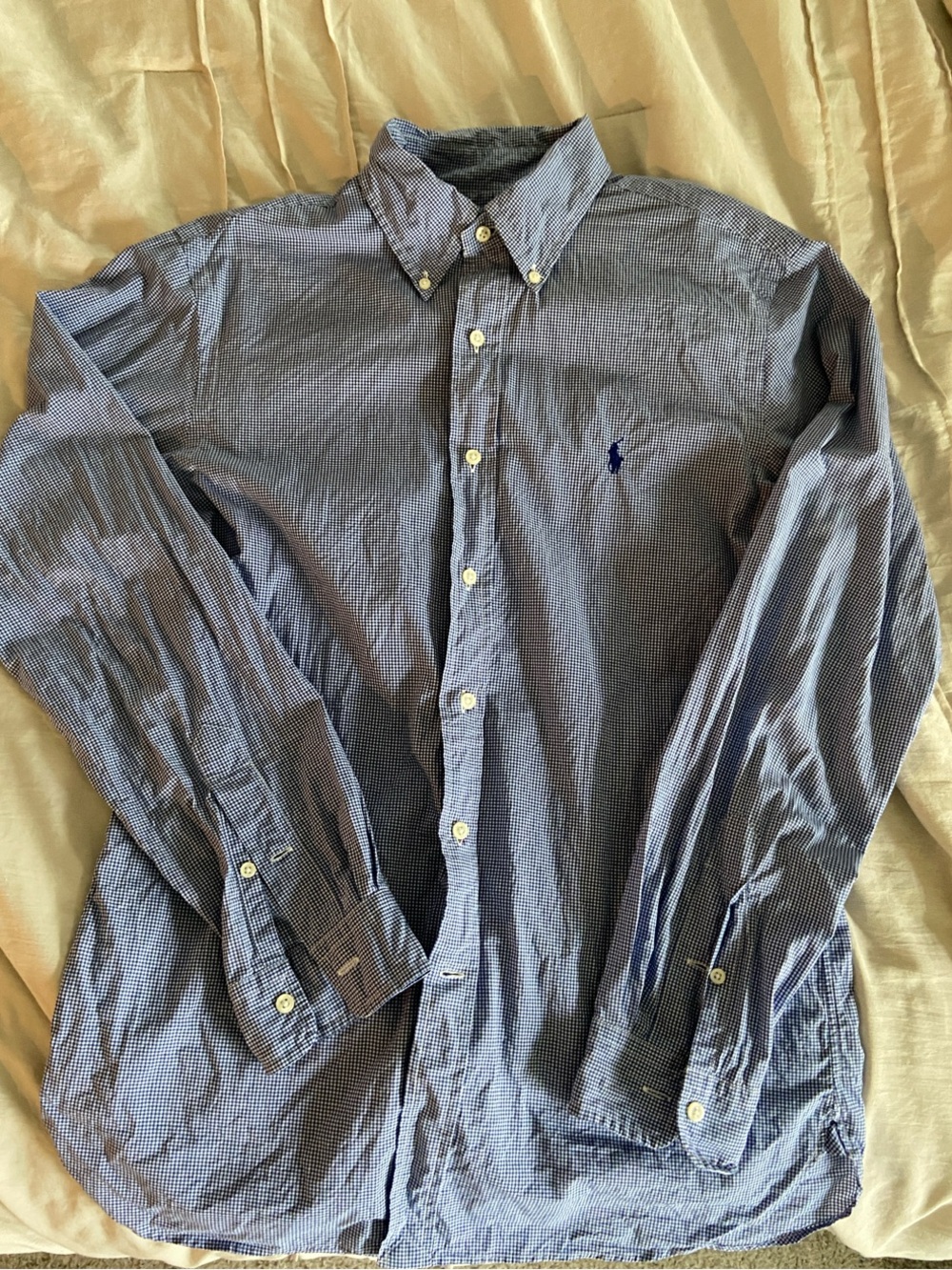 Polo by Ralph Lauren Slim Fit Medium Blue Micro-Check Button-Down Shirt